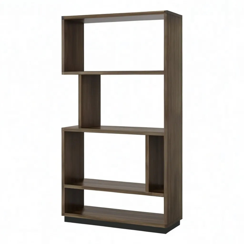 Regał, Asymetryczna biblioteka z płyty wiórowej z orzechem włoskim 80 x 30 x 180 cm brązu