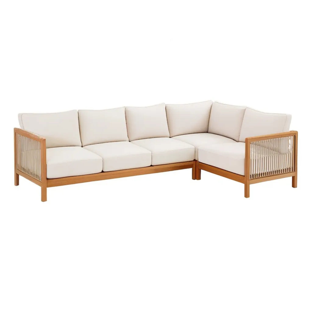 Sofa ogrodowa, narożna sofa ogrodowa 4 fotele w litym drewnie i linie PP beige 250 x 180 x 78 cm