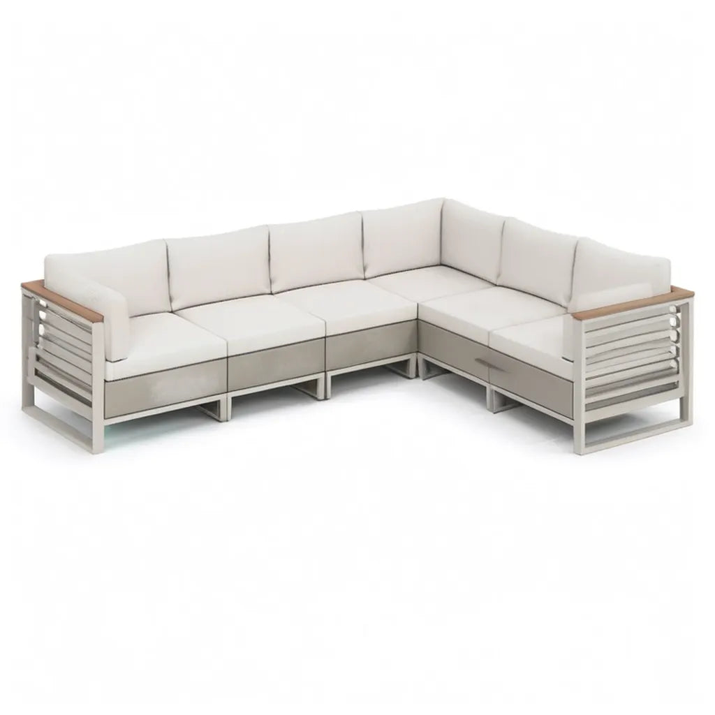 Sofa ogrodowa, 5-osobowy narożnik ogrodowy kanapa zestaw aluminiowy poliester kształt litery L beżowy 250 x 250 x 70 cm