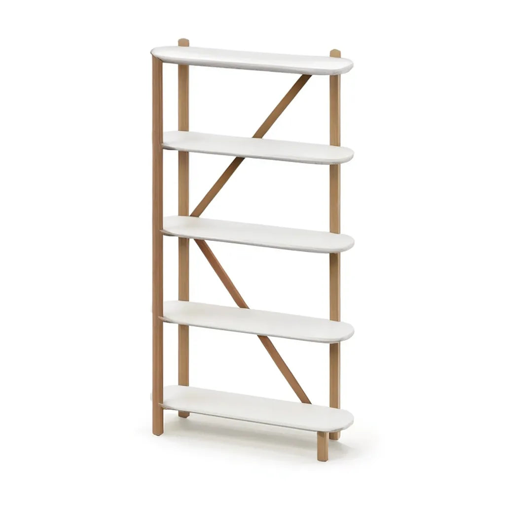Regał, Biblioteka 5 prostokątnych półek w litym bambusie i białym MDF 80 x 30 x 170 cm