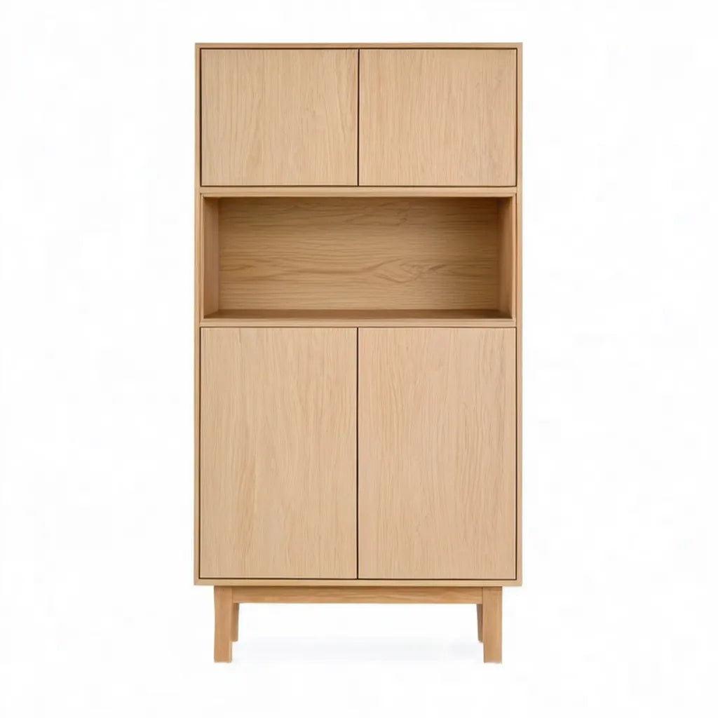Kredens, Prostokątna, wysoka boczna płyta 4 drzwi MDF z dębem naturalnym 90 x 40 x 190 cm
