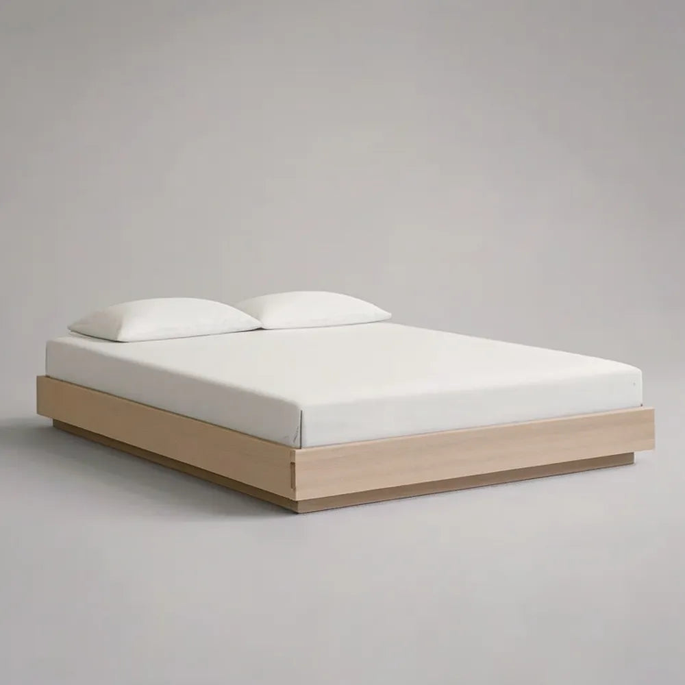 Łóżko podwójne 160 x 200 cm beżowy efekt drewna o niskiej konstrukcji minimalistycznej
