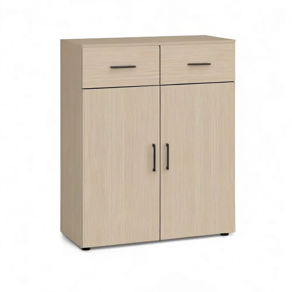 Kredens, Stół jadalny 120x40x130 cm lekki dąb beżowy z 2 drzwiami i 2 szufladami