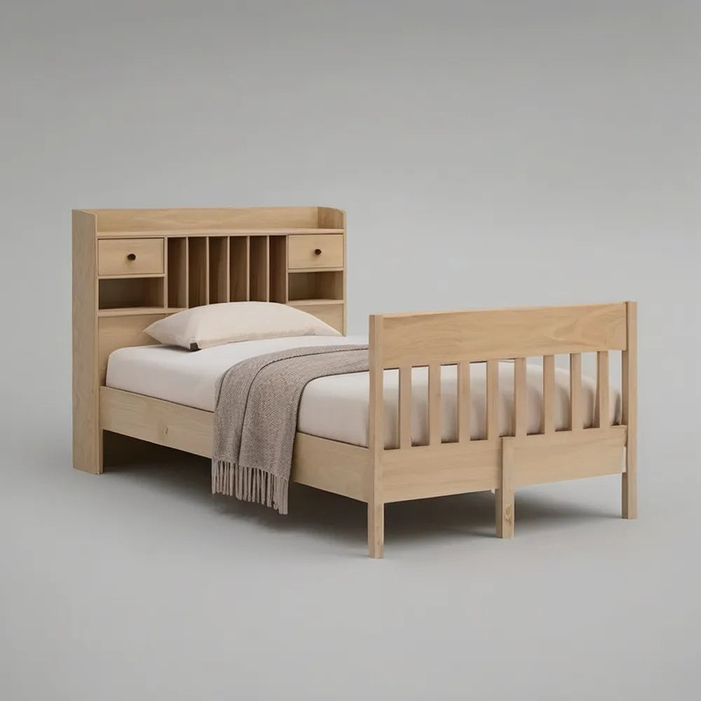 Łóżko pojedyncze 90 x 200 cm w MDF z lekkim dębowym deską i bocznymi brzegami