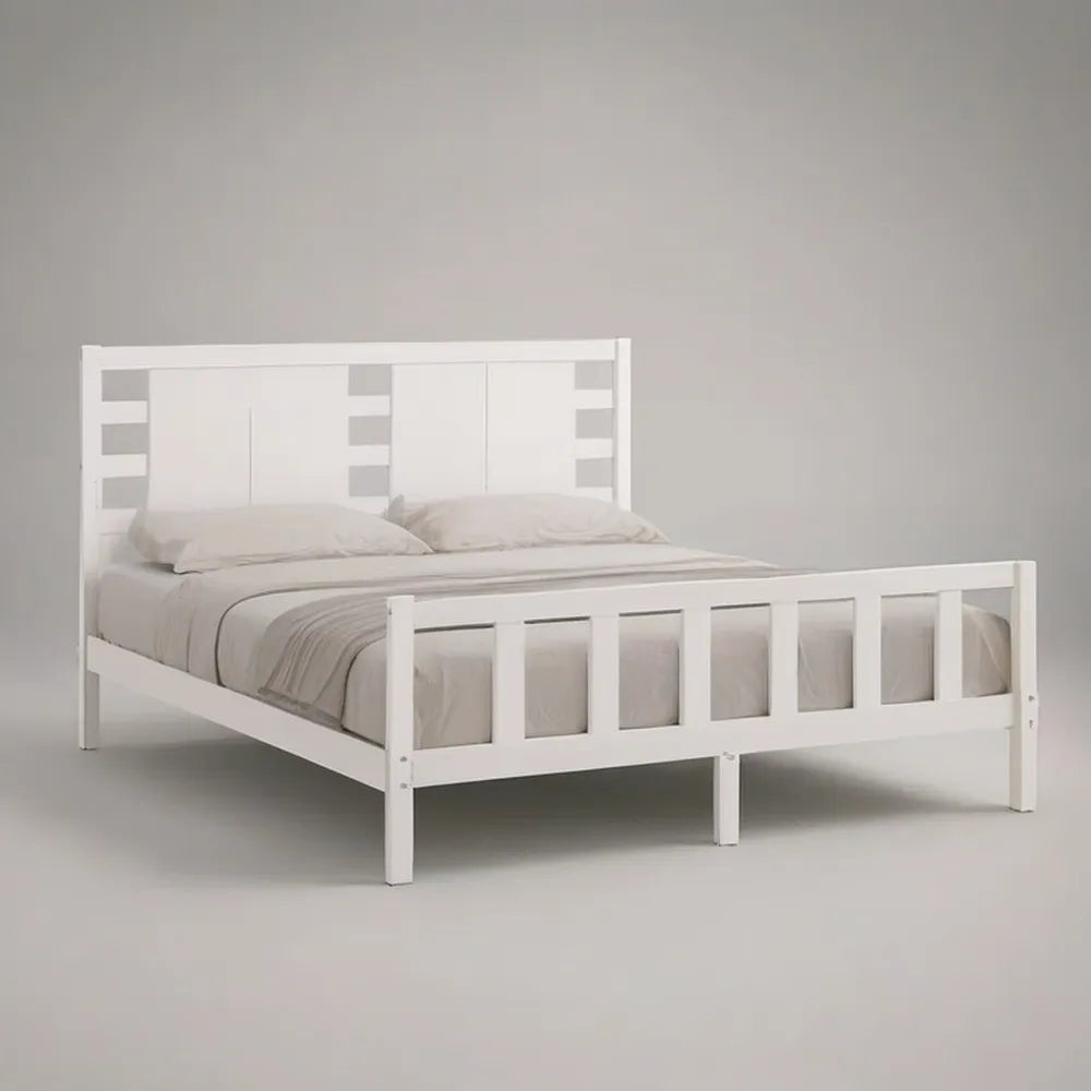 Łóżko podwójne z białym litym drewnem 160 x 200 cm z deską i listwami