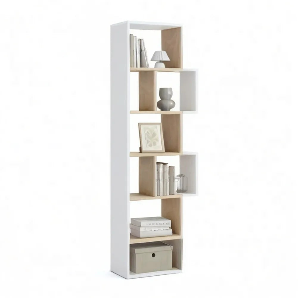 Regał, Biblioteka Biała MDF z asymetrycznymi otwartymi półkami 60 x 30 x 180 cm