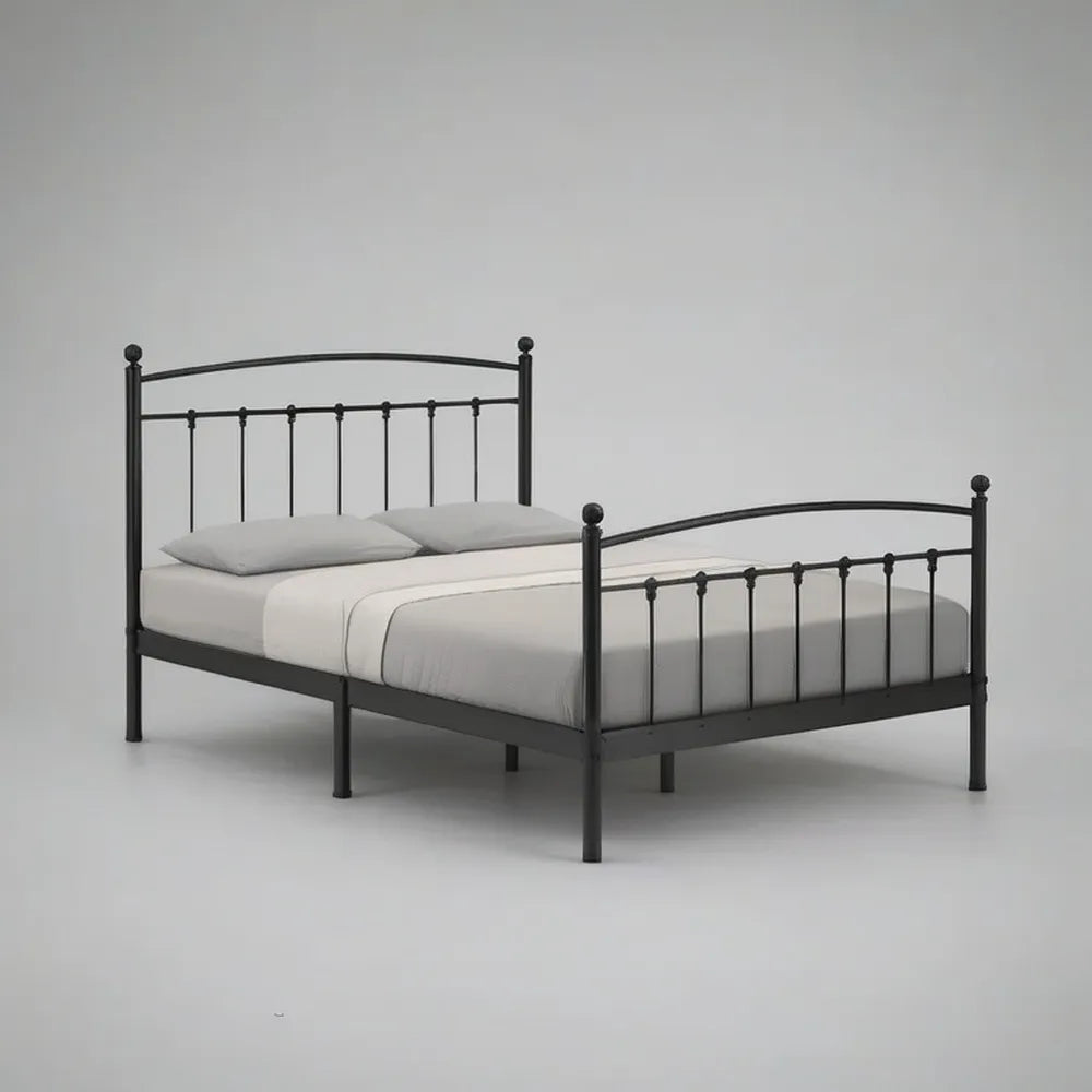 Łóżko podwójne 160 x 200 cm czarny metal z deską rozdzielczą i dekoracyjną pediatrą