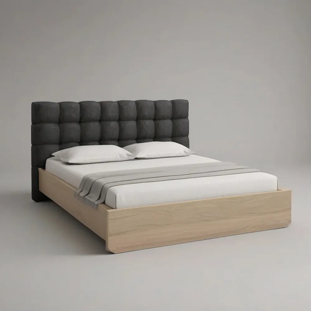 Łóżko podwójne 160 x 200 cm w MDF Drewno efekt z deską wyściełaną w ciemnoszarym materiale