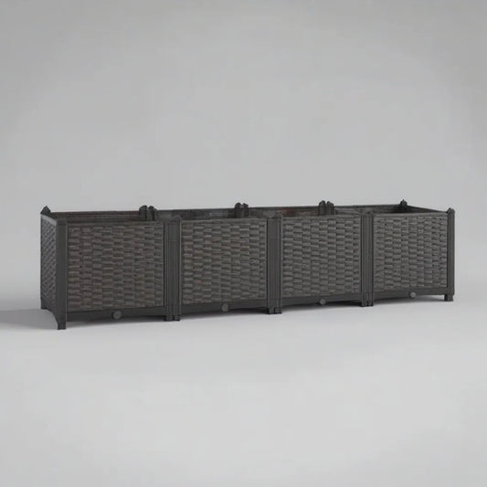 Donica, Prostokątny plantator ogrodowy 200x40x50 cm w polipropylenowej tkaninie szary antracyt efekt rattan