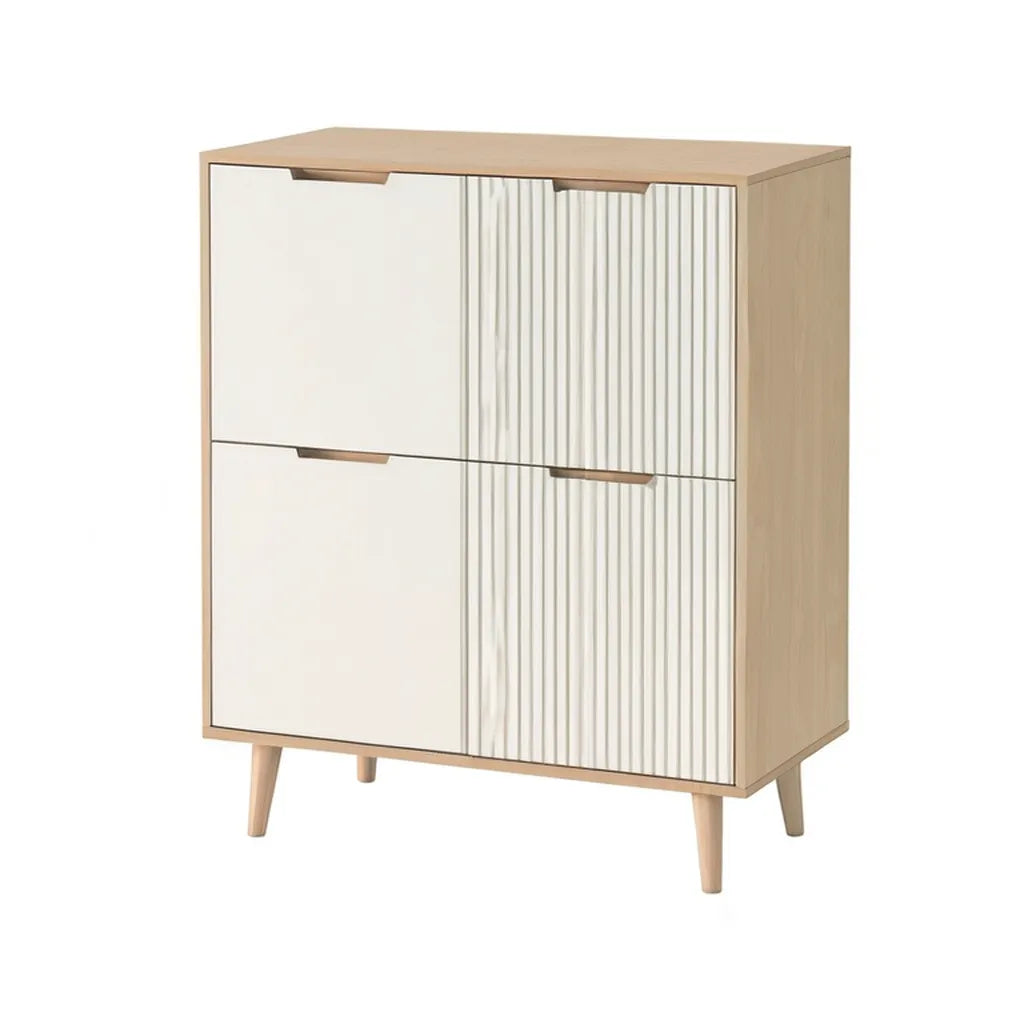 Kredens, 4 prostokątna szafka MDF 80 x 40 x 100 cm lekki dąb i biały