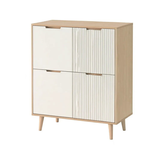 Kredens, 4 prostokątna szafka MDF 80 x 40 x 100 cm lekki dąb i biały