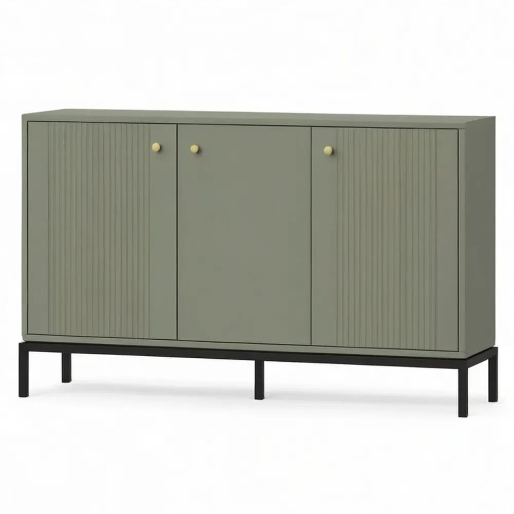 Kredens, Zielony bufet z 3 żłobkami i czarnymi nóżkami w panelach MDF 180x40x80 cm