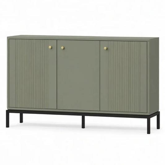 Kredens, Zielony bufet z 3 żłobkami i czarnymi nóżkami w panelach MDF 180x40x80 cm