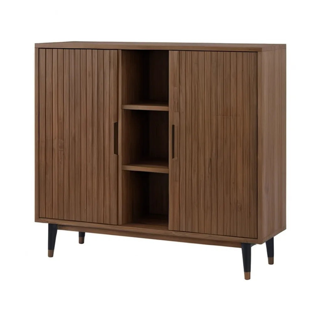 Kredens, Wysoka boczna płyta 2 drzwi w melaminowych panelach MDF wystrój orzecha włoskiego 120 x 40 x 125 cm
