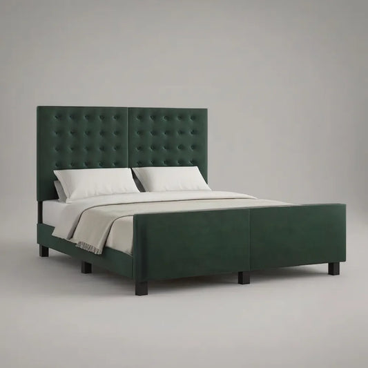 Łóżko podwójne 160 x 200 cm ciemnozielone z tapicerowaną deską i pokrytą konstrukcją