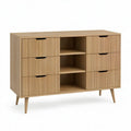 Kredens, 6 szuflad i 3 półki MDF z efektem naturalnego dębu 120 x 40 x 85 cm