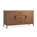 Kredens, Brązowy bufet z 3 szufladami i 2 drzwiami w panelu MDF i czarne nogi stalowe 180x40x75 cm