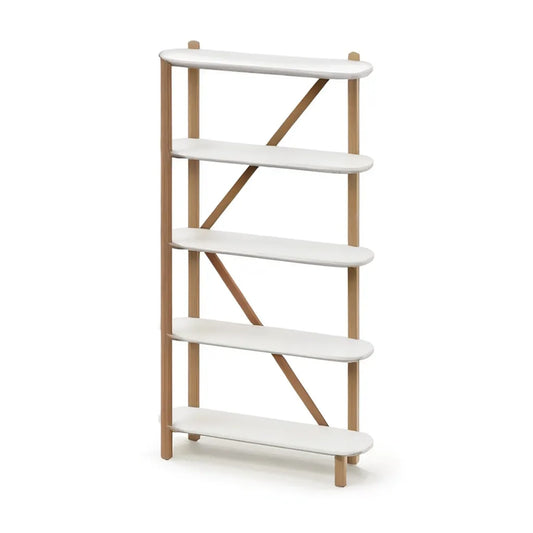 Regał, Biblioteka 5 prostokątnych półek w litym bambusie i białym MDF 80 x 30 x 170 cm