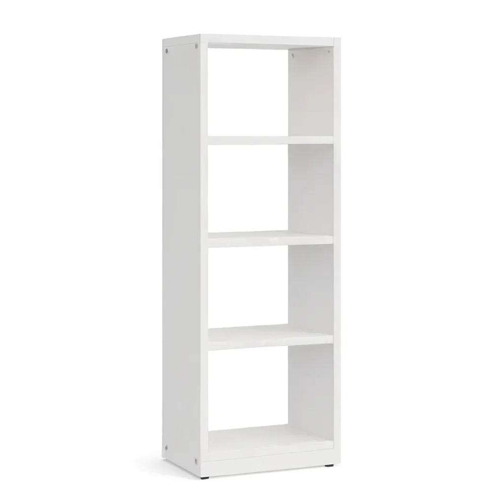 Regał, Otwarta biblioteka pionowa 4 poziomy w prostokątnej białej płycie melaminowanej 30 x 30 x 106 cm