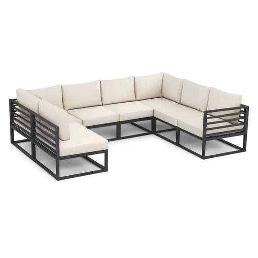 Sofa ogrodowa, 5-częściowa kanapa ogrodowa narożna sofa ze stalową ramą i poliestrową poduszką, 300 x 225 x 65 cm