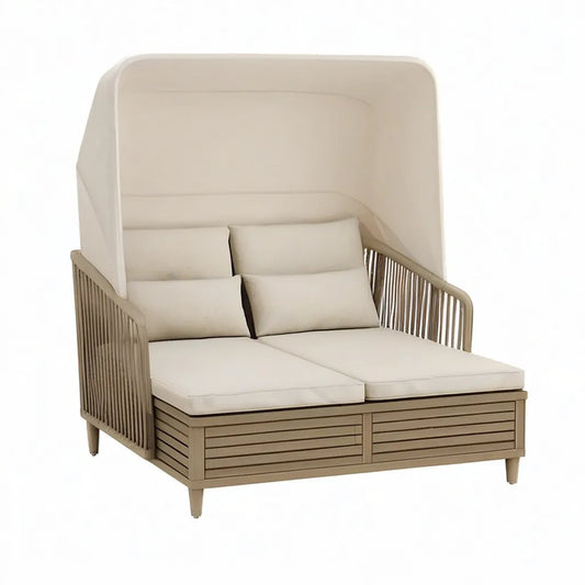 Sofa ogrodowa, Ogród Sofa 2 Prostokątne fotele z kapturem 160 x 150 x 200 cm w Aluminium i poliester Beżowy Cord