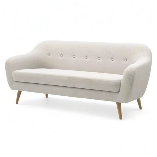 Sofa, Podwójna sofa z beżowym poliestrem tapicerowanym z hevea nóżek 158 x 76 x 82 cm