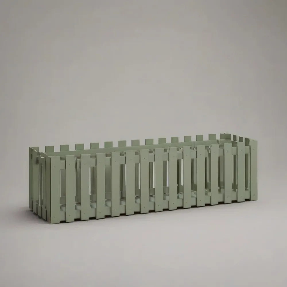 Donica, Prostokątny balkon kwiat 100x35x35 cm żywica efekt zielony drewno szałwia dla roślin i kwiatów