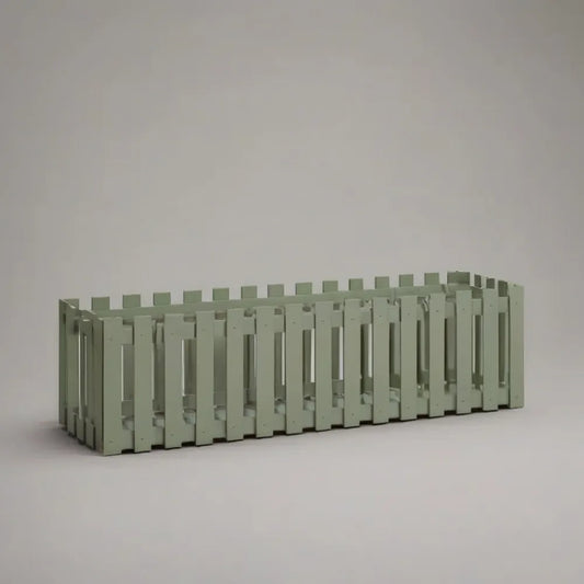 Donica, Prostokątny balkon kwiat 100x35x35 cm żywica efekt zielony drewno szałwia dla roślin i kwiatów