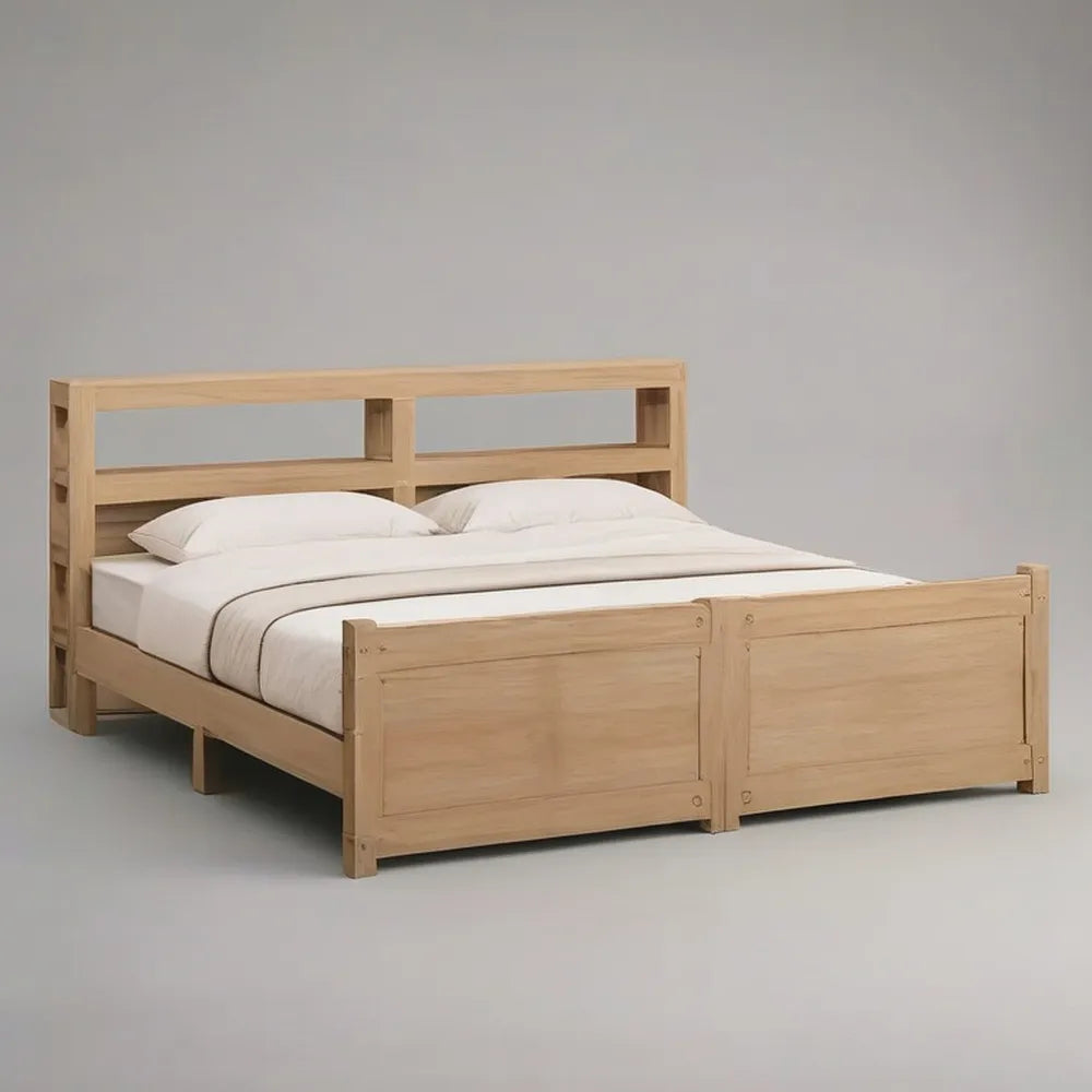 Łóżko podwójne w naturalnym dębowym drewna 160 x 200 cm z deską i wysokim pediatrą