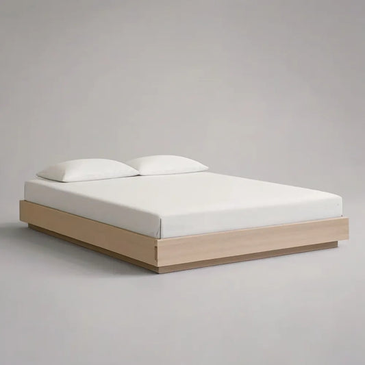 Łóżko podwójne 160 x 200 cm beżowy efekt drewna o niskiej konstrukcji minimalistycznej
