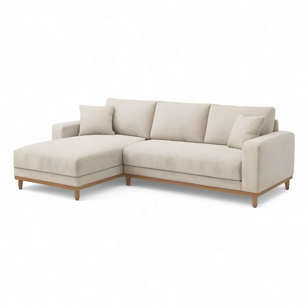 Sofa, Odwracalna kanapa narożna 4 fotele w beżowym poliestrze z szezlongiem 250 x 160 x 85 cm