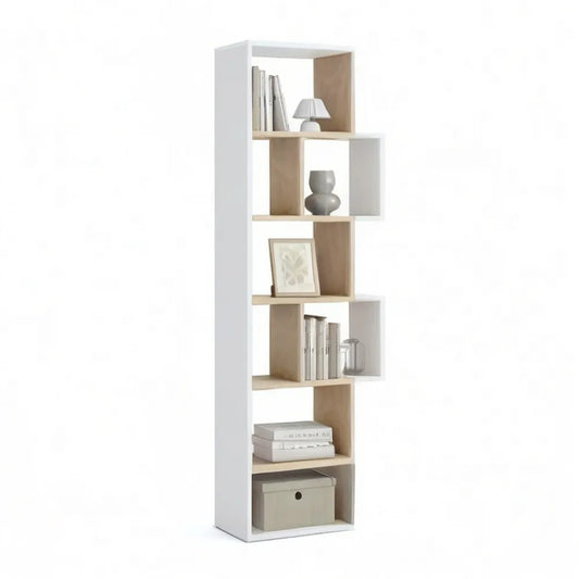 Regał, Biblioteka Biała MDF z asymetrycznymi otwartymi półkami 60 x 30 x 180 cm