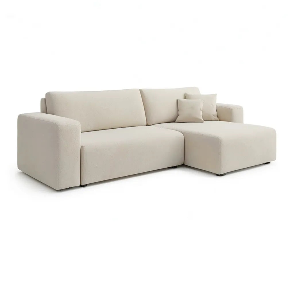 Sofa, 3 fotela z prawej strony szezlong 260 x 160 x 85 cm w beżowym poliestrze