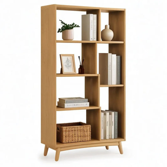 Regał, Biblioteka stojąca o wymiarach 90 cm lekki dąb w panelu MDF z otwartymi półkami 180 cm