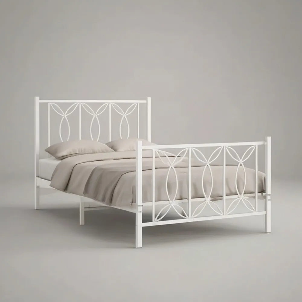 Łóżko podwójne z białym metalem 160 x 200 cm z deską rozdzielczą i dekoracyjnym wzorem geometrycznym dla pediatry