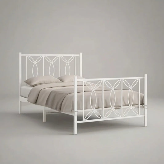 Łóżko podwójne z białym metalem 160 x 200 cm z deską rozdzielczą i dekoracyjnym wzorem geometrycznym dla pediatry