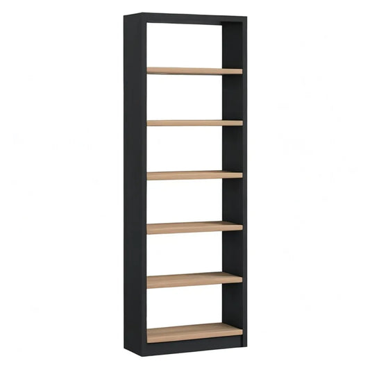 Regał, Biblioteka 6 poziomów czarnego prostokątnego i dębowego prostokątnego płyty wiórowej 80 x 30 x 200 cm