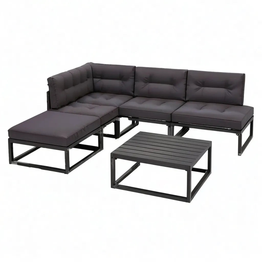 Sofa ogrodowa, Zestaw kątowych sof ogrodowych 5 sztuk w stali powlekanej proszkowo z poduszkami poliestrowymi antracytu 210 x 140 cm