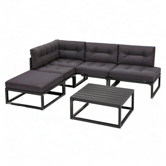 Sofa ogrodowa, Zestaw kątowych sof ogrodowych 5 sztuk w stali powlekanej proszkowo z poduszkami poliestrowymi antracytu 210 x 140 cm