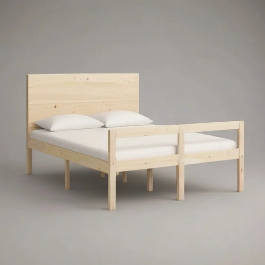 Łóżko podwójne 160 x 200 cm w naturalnym sosnowym drewnie litym z deską i listwami