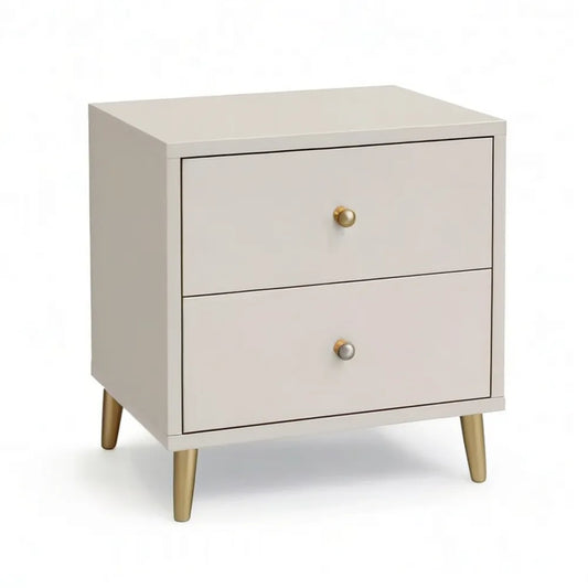 Szafka nocna, Stół do spania 60 x 40 x 55 cm z 2 szufladami MDF biały / złoty