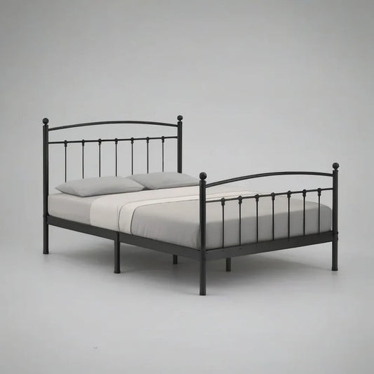 Łóżko podwójne 160 x 200 cm czarny metal z deską rozdzielczą i dekoracyjną pediatrą