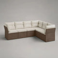 Sofa ogrodowa, Zestaw modułowy narożnik sofa ogrodowa 6 fotele 290 x 220 cm w brązowym syntetyczny rattan z beżowych poduszki