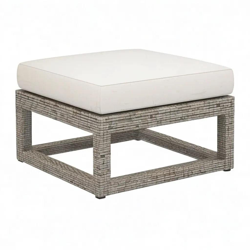 Sofa ogrodowa, Kwadrat Ogród ottoman 75 x 75 x 42 cm w szarym rattanie PE z beżową poduszką